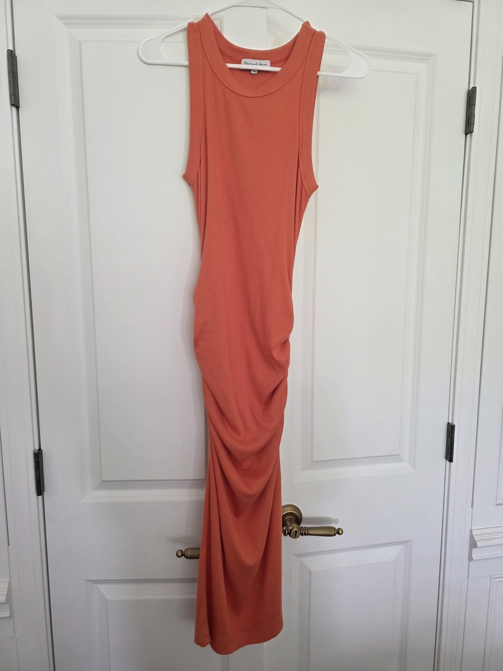 Michael Stars Coral-Orange Sleeveless Ruched Maxi Dress